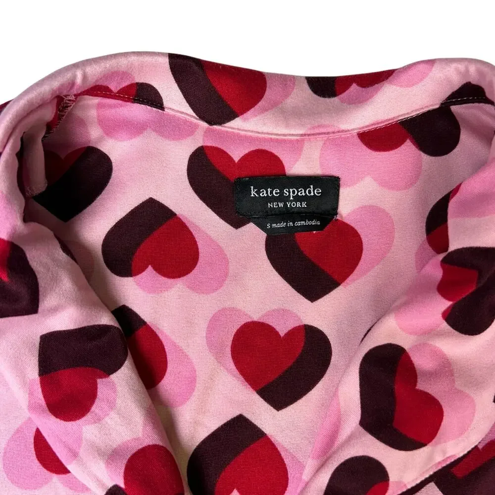 Kate Spade New York Heart Print Pajama Top Pink Small Loungewear - Picture 2 of 3